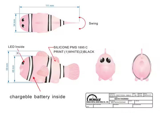 Mingle Fabrik niedrigerer Preis Großhandel Zeichentrickfilm Clownfisch Kinder Kleinkinder Spielzeug Bad Digitales Thermometer mit IPX7 wasserdichtem Niveau