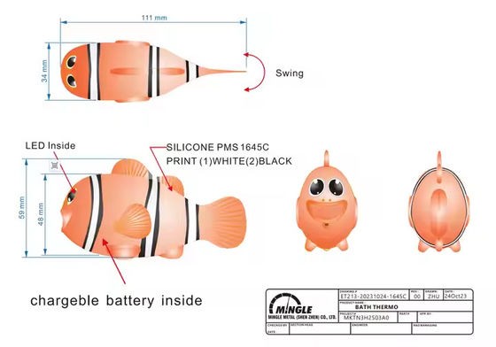 Mingle Fabrik niedrigerer Preis Großhandel Zeichentrickfilm Clownfisch Kinder Kleinkinder Spielzeug Bad Digitales Thermometer mit IPX7 wasserdichtem Niveau