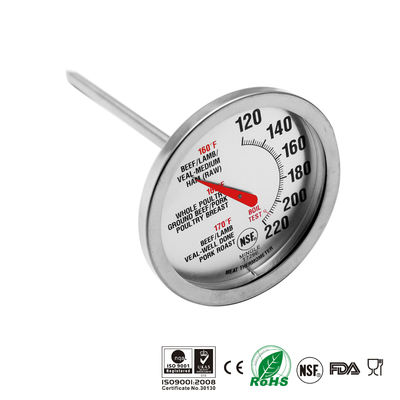 Silver 2.4" Dial Bimetal NSF Oven Safe Meat Thermometer
