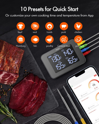 Fleisch-Thermometer-Bluetooth-Fernmonitor des Grill-SS304/des Grills mit 4 Sonden